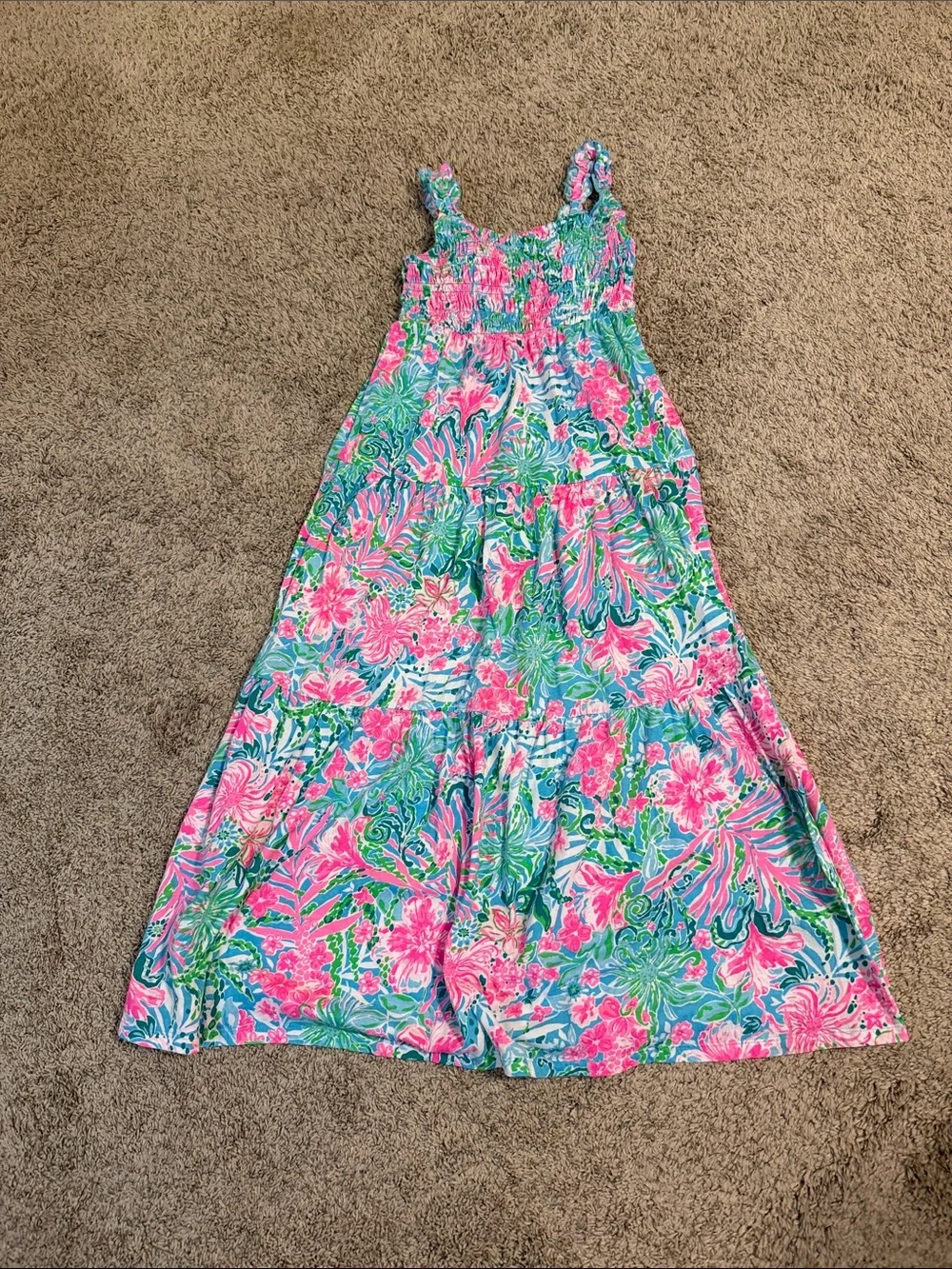 Lilly Pulitzer Pink & Green Floral Maxi Dress for Girls